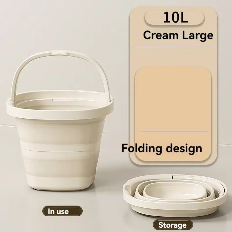 Foldable Water Bucket Large Capacity Portable Tub Foot Soak Foldable Water Bucket Babs 1piececreamybeige10L