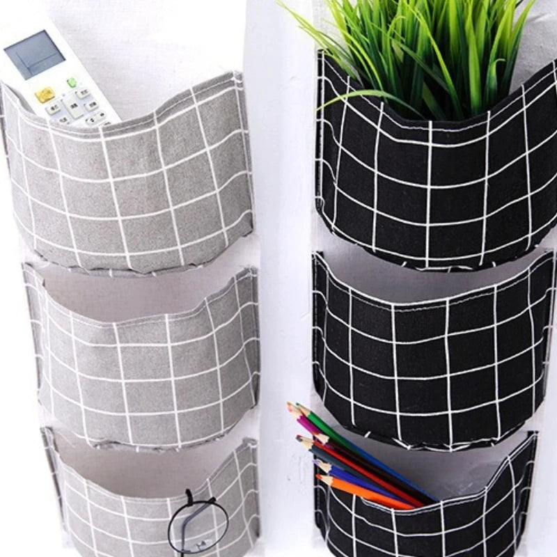 3-Pocket Plaid Hanging Wall Organizer | Door Storage Bag Wall Hanging Organizer Babs