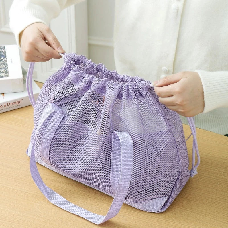 Mesh Beach Bag Drawstring Tote – Foldable Travel Storage Bag Mesh Tote Bag Babs