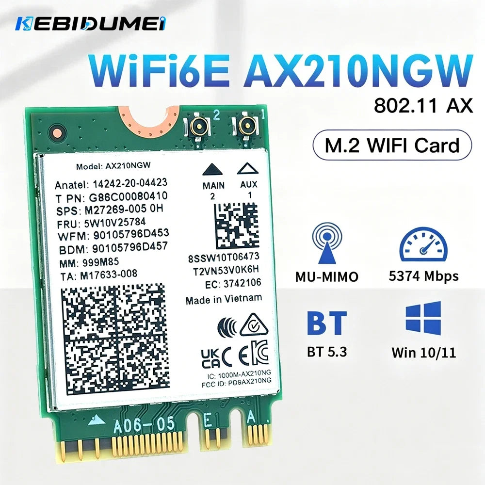 KEBIDUMEI AX210NGW WiFi 6E M.2 Card Bluetooth 5.3 Tri-Band WiFi Network Adapter Babs