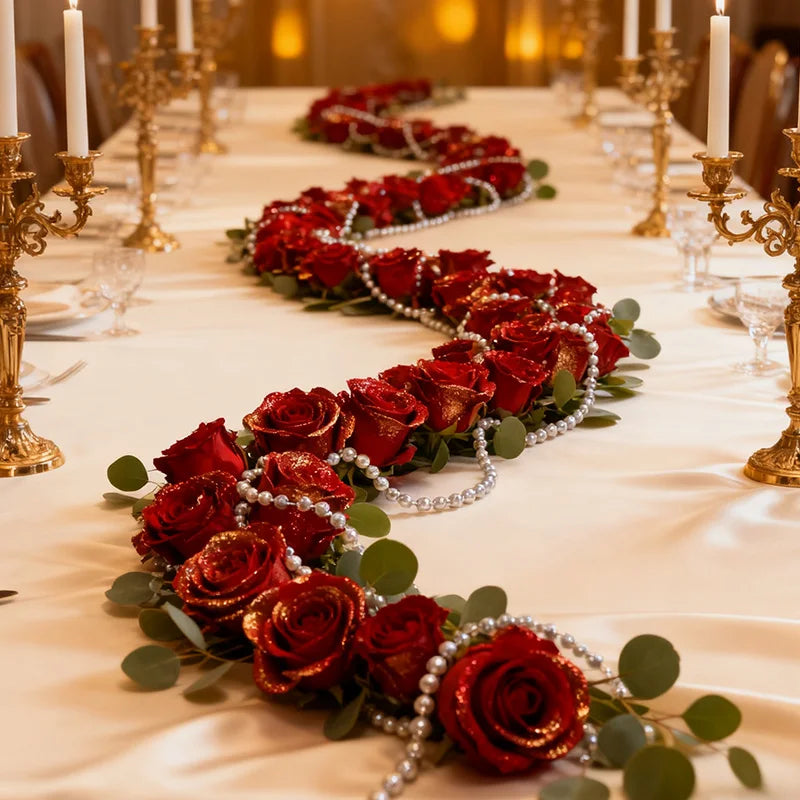10Pcs Glitter Red Rose Artificial Bouquet – Wedding & Party Decor Artificial Flower Bouquet Babs