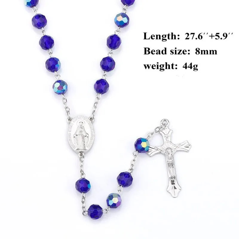Dark Blue Glass Crystal Catholic Rosary Necklace | 70cm Rosary Necklace Babs