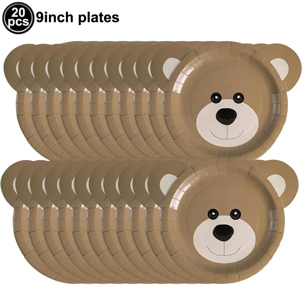 Teddy Bear Party Supplies – Plates, Napkins, Balloon & Decor Party Supplies Set Babs Light Grey