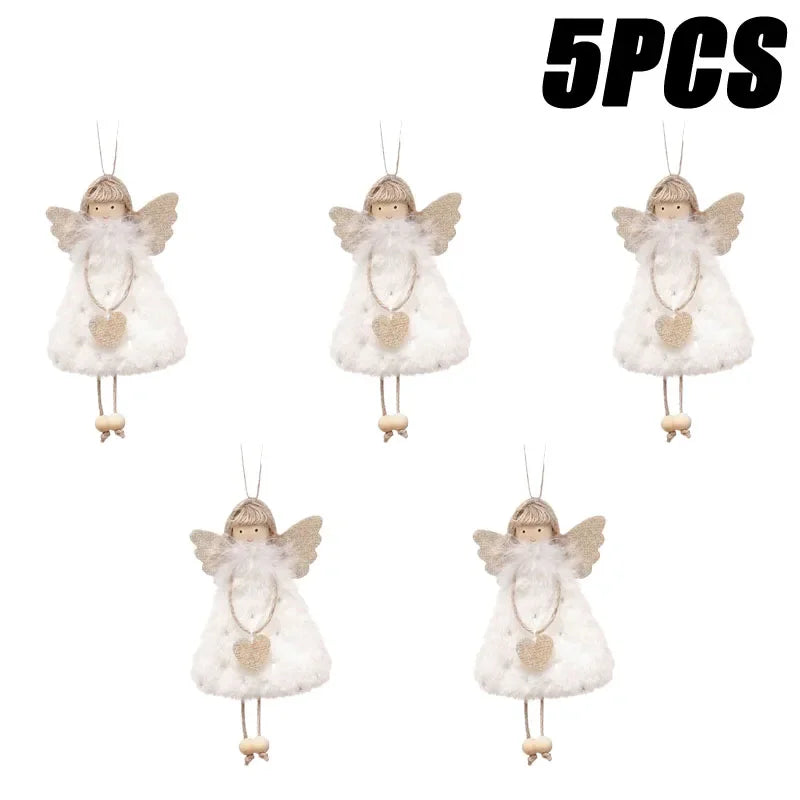 Christmas Angel Girl Doll Ornament – Festive Tree Hanging Decor Christmas Tree Ornament Babs White 5PCS