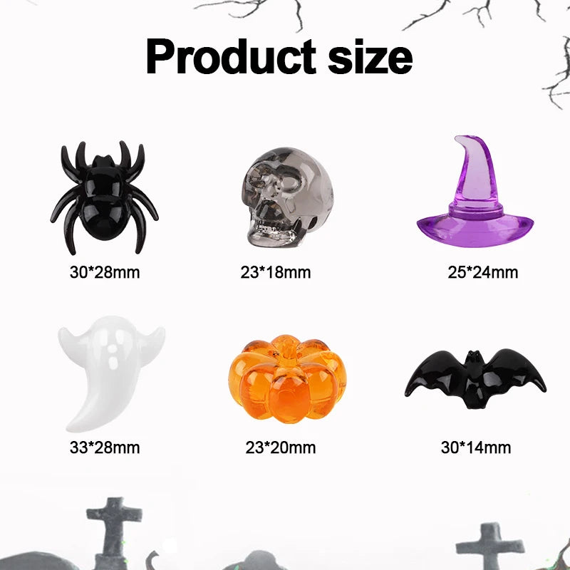 Halloween Mini Acrylic Ornaments Skull Witch Hat Pumpkin 50/100 Pcs Halloween Scatter Ornaments Babs