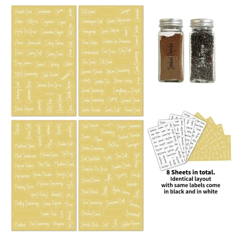 Transparent Preprinted Spice Labels – Waterproof Kitchen Stickers Kitchen Spice Labels Babs 1set