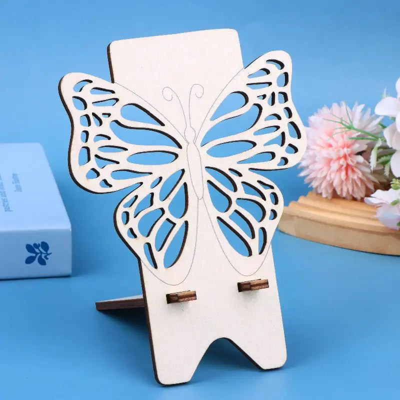 Wooden Butterfly Phone Stand | Cute Hollow Desktop Holder Phone Stand Babs Apricot