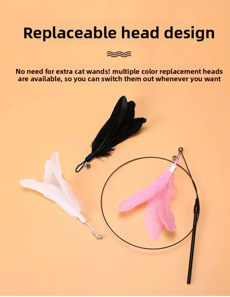 Cat Teaser Wand Toy – Interactive Bell & Feather with Suction Cup Cat Feather Wand Babs