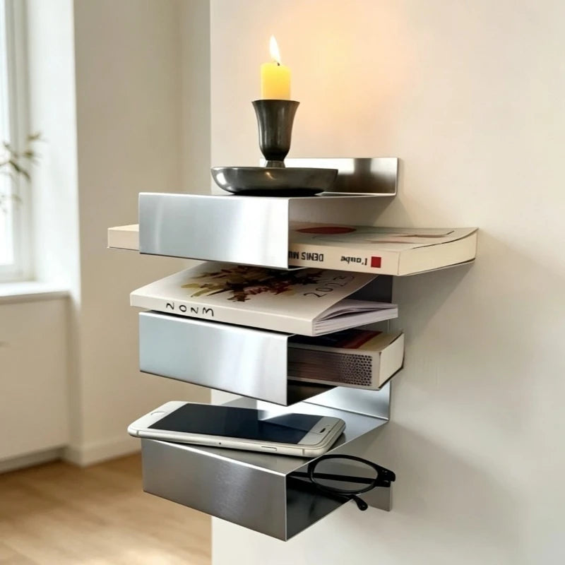 3-Tier Floating Wall Bookcase – Modern Stainless Steel Shelf Floating Wall Bookcase Babs