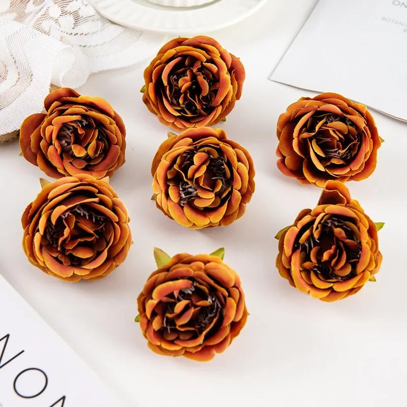 Silk Rose Artificial Flower Heads – Wedding & Home Décor Artificial Silk Flowers Babs Brown 10 pieces