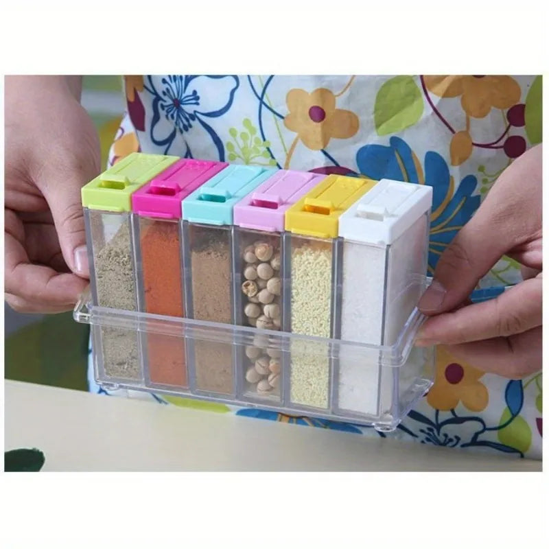 6-Grid Transparent Seasoning Box Set | Kitchen Spice Organizer Spice Jar Organizer Babs