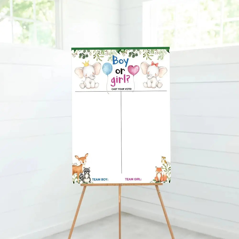Gender Reveal Voting Game Poster Board with Stickers – He or She Party Game Poster Babs
