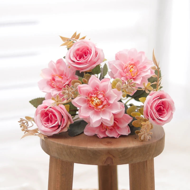 Silk Artificial Dahlia Rose Daisy Bouquet | Wedding & Home Decor Artificial Flower Bouquet Babs