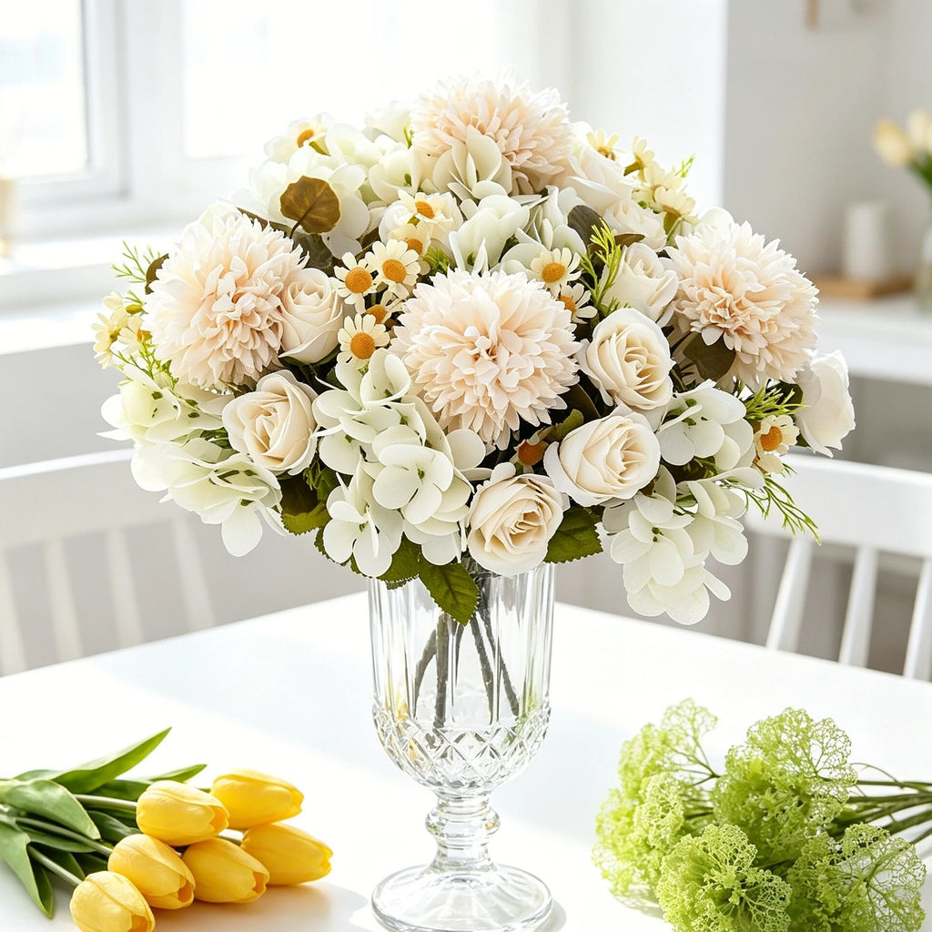 Silk Dahlia Rose Artificial Bouquet – Wedding & Home Decor Artificial Flower Bouquet Babs