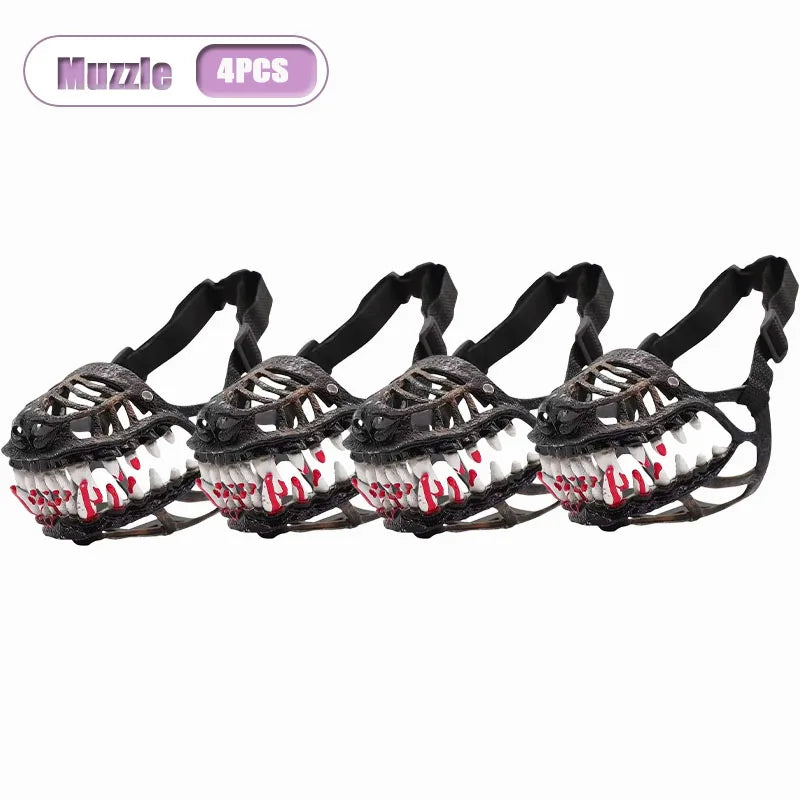 Horror Animal Jaw Mask Bloody Fangs Latex Headgear 1-4 PCS Costume Latex Mask Babs Muzzle-4PCS 35cm