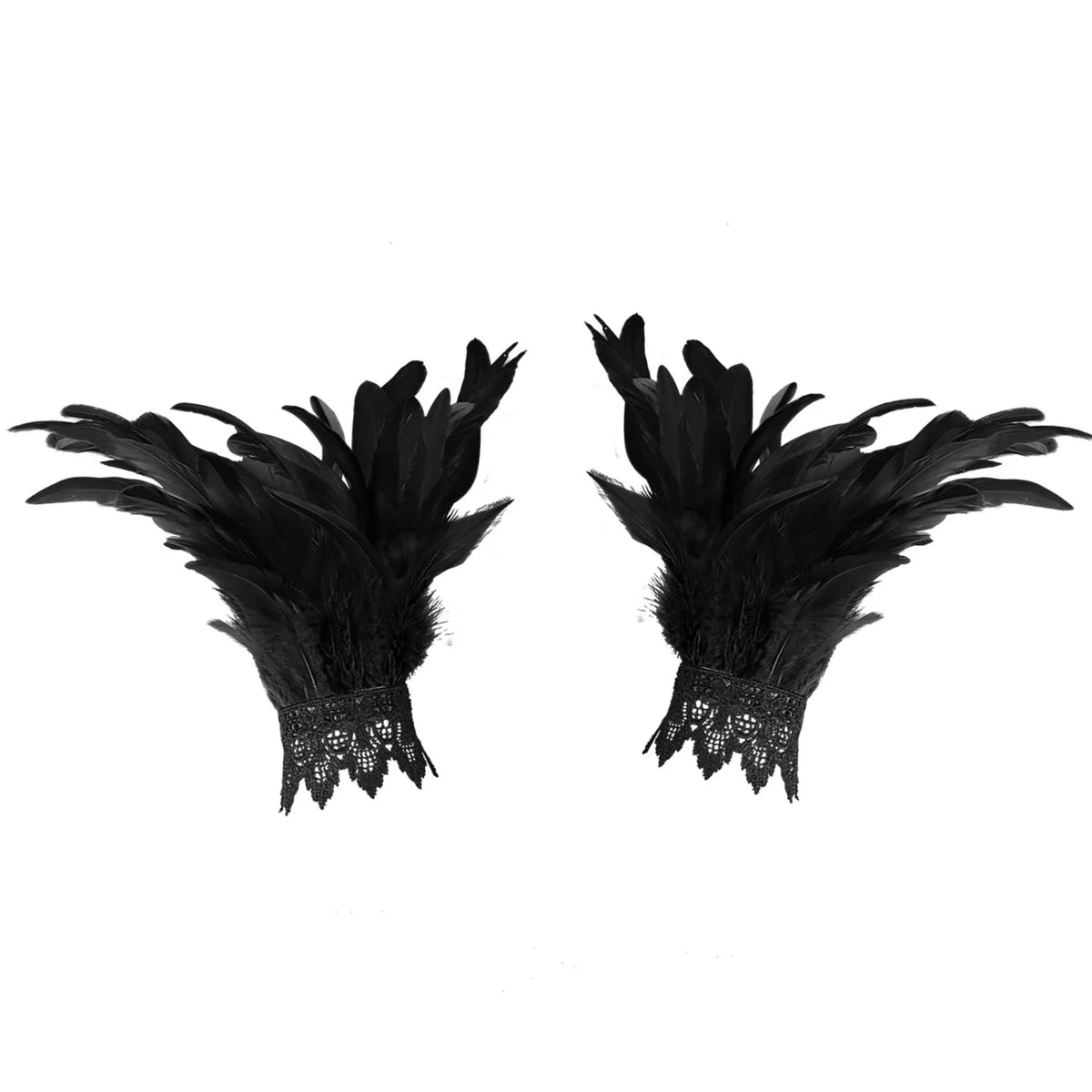 Black Feather Wrist Cuffs – Gothic Punk Halloween Costume Costume Wrist Cuffs Babs Black One Size