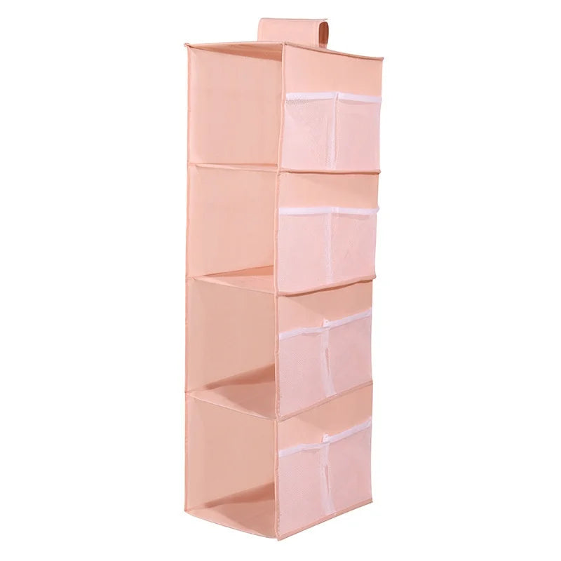 Hanging Wardrobe Organizer – Multi-Layer Non-Woven Storage Bag Wardrobe Hanging Organizer Babs Pink-4Tier