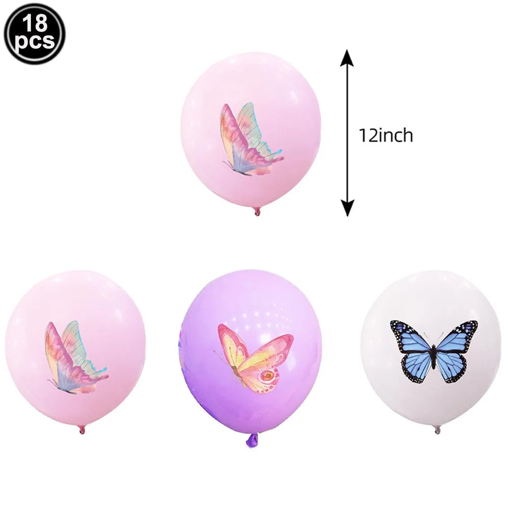 Butterfly Party Supplies Set – Plates, Cups & Foil Balloons Party Tableware Set Babs 18pcs balloon As pictures show