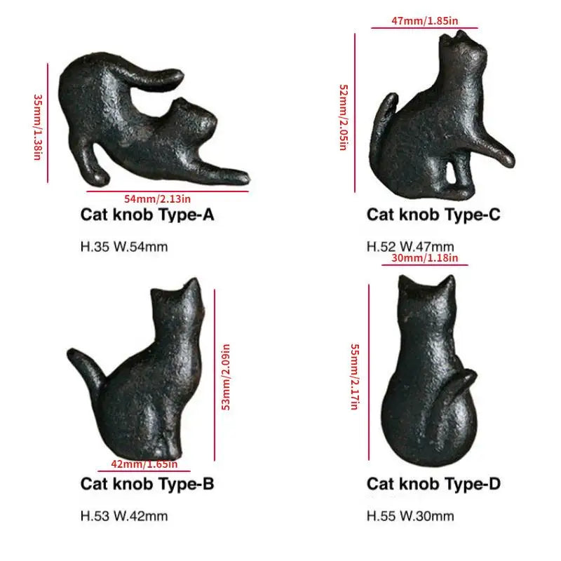 Cat Shaped Cast Iron Cabinet Knobs & Drawer Pulls – Matte Black Cabinet Knobs & Pulls Babs