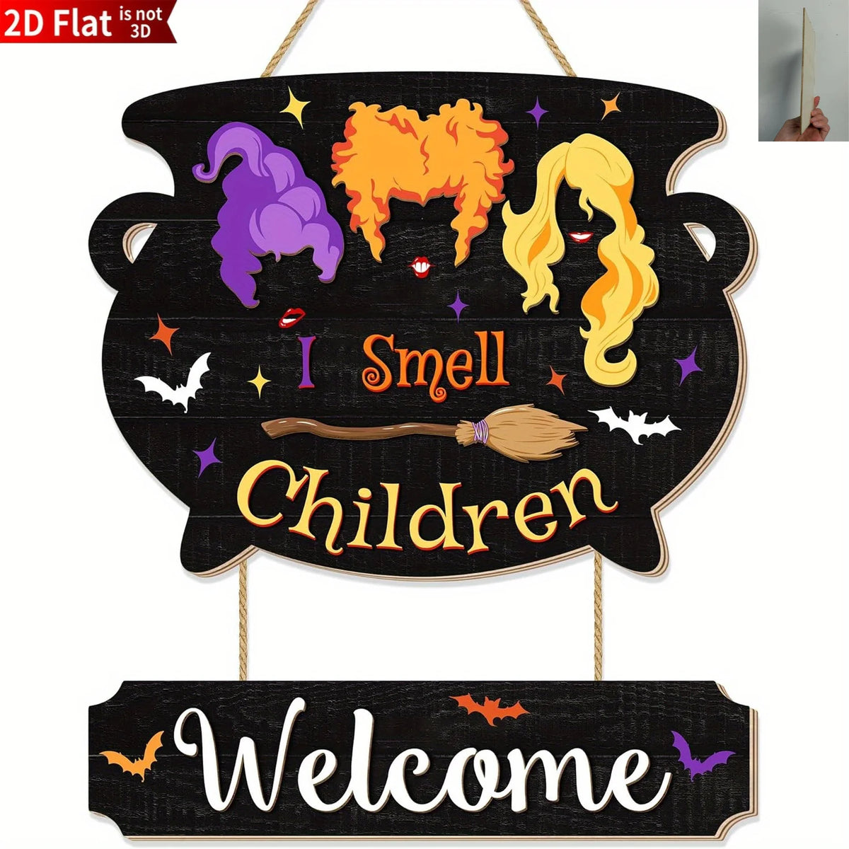 Wooden Halloween Witch Cauldron Welcome Sign – Porch Decor Holiday Door Sign Babs