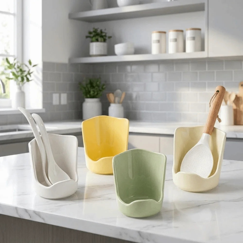 Ceramic Spatula & Spoon Holder – Non-Slip Kitchen Rack Utensil Holder Rack Babs