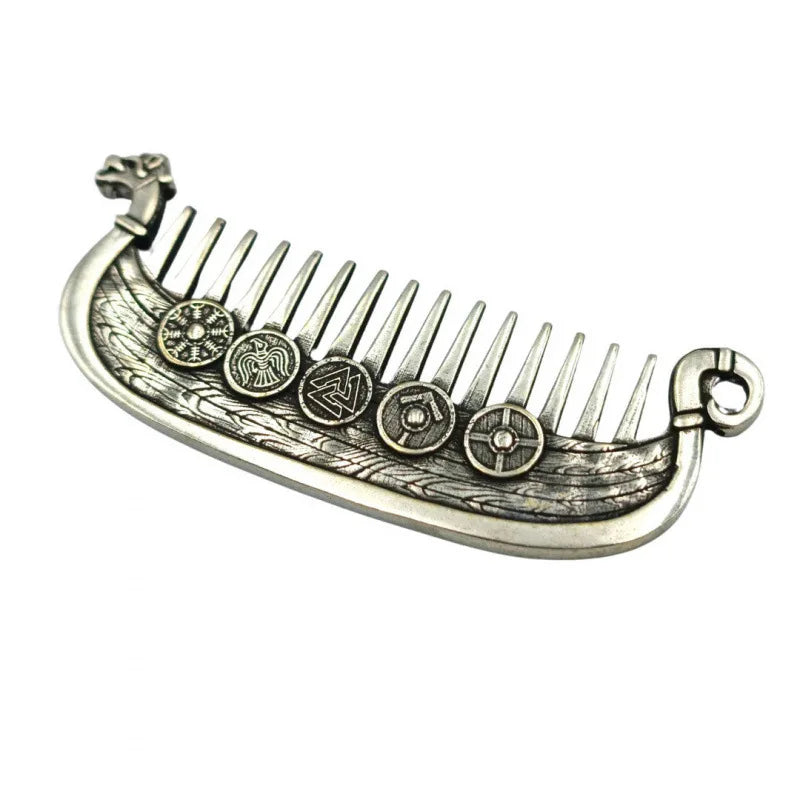 Viking Drakkar Beard Comb – Norse Longship Men's Grooming Gift Beard Grooming Comb Babs silver