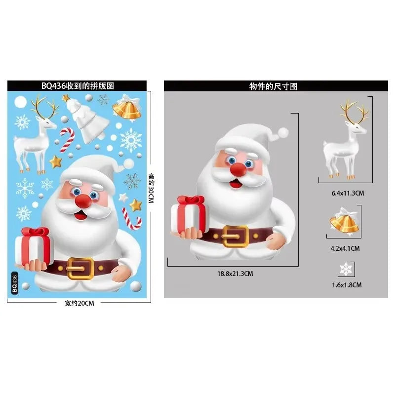 Christmas Window Stickers Santa Snowman Static Glass Decals Holiday Window Stickers Babs