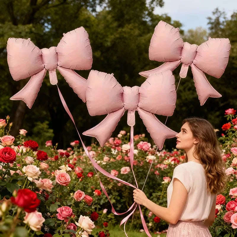5pcs Baby Pink Bow Foil Balloons – Party & Baby Shower Decor Foil Party Balloons Babs