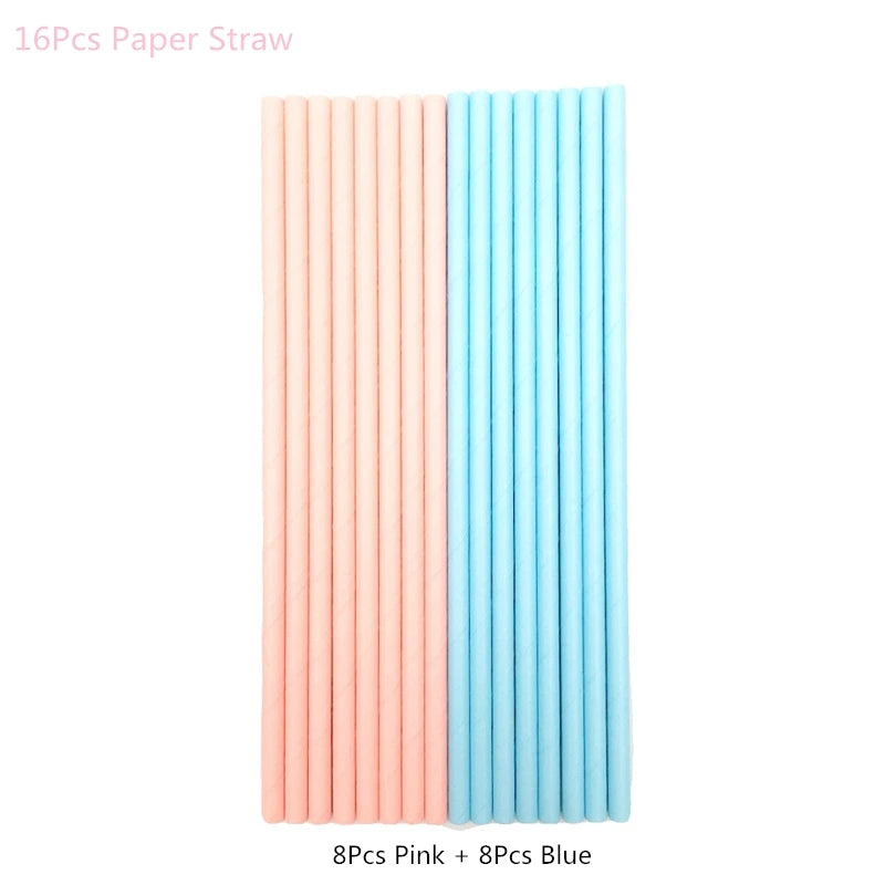 Gender Reveal Disposable Tableware Set – Baby Shower Party Disposable Tableware Set Babs 16pcs paper straws