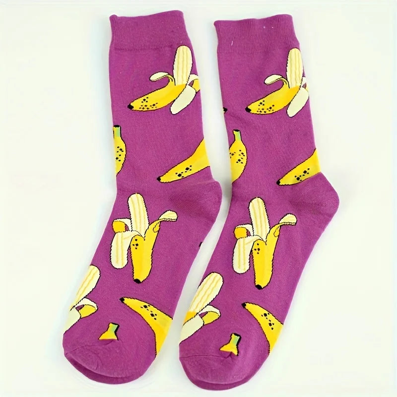 Banana Print Crew Socks – Novelty Funny Gift Socks Novelty Crew Socks Babs