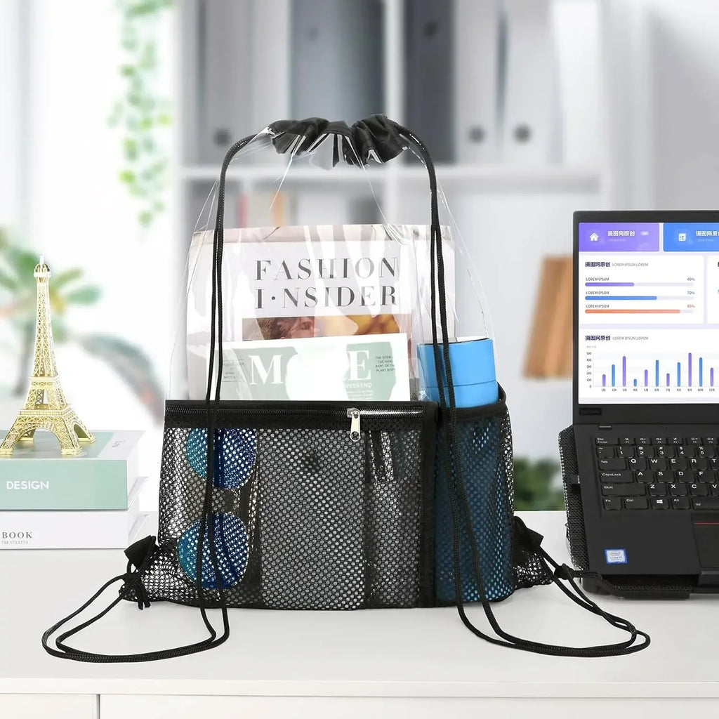 Clear PVC Drawstring Backpack – Stadium, Gym & Travel Bag Clear Drawstring Backpack Babs