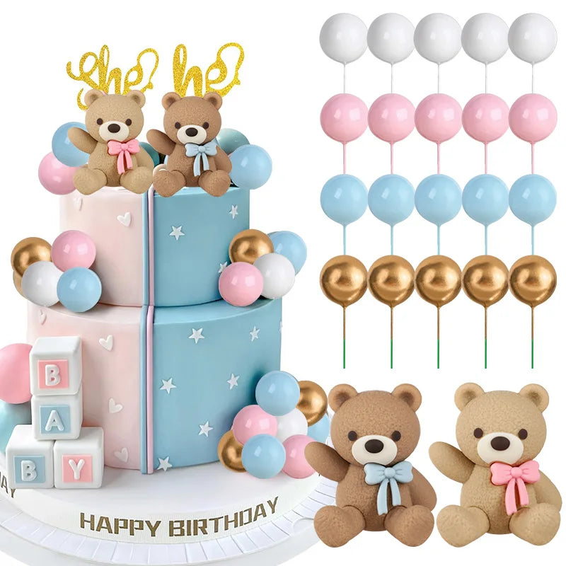 22Pcs Gender Reveal Cake Toppers Teddy Bear Party Decor Set Cake Topper Set Babs