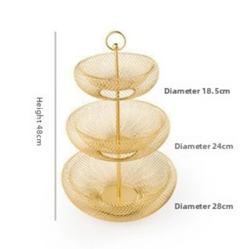 Nordic 3-Tier Iron Fruit Basket | Modern Home Storage Plate Tiered Fruit Basket Babs Golden-3 Floor