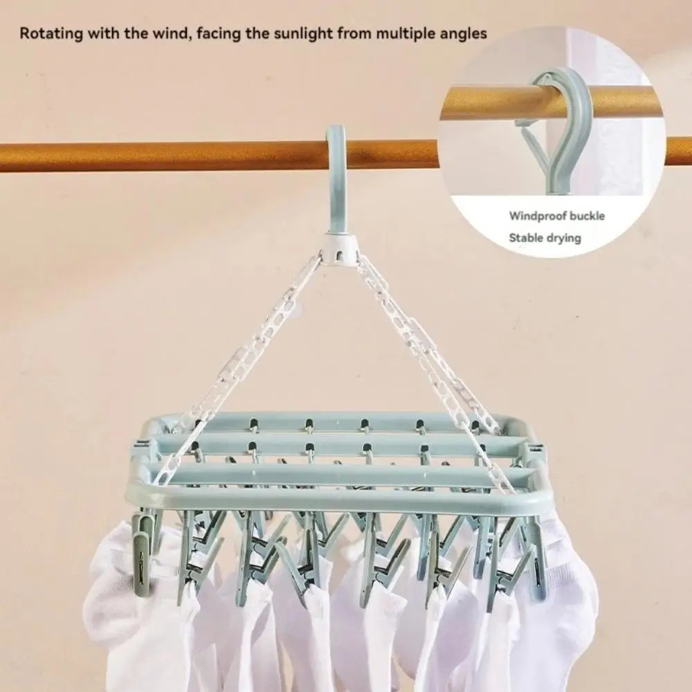32-Clip Windproof Folding Laundry Drying Hanger | Space Saver Laundry Drying Hanger Babs