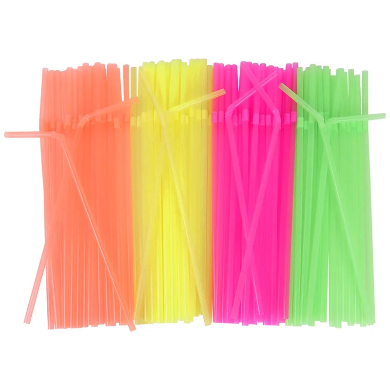 100-600Pcs Neon Bendable Disposable Straws – Party Supplies Disposable Drinking Straws Babs