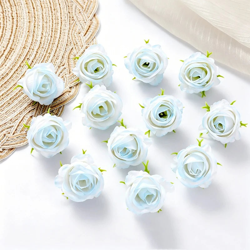 10 Pcs Mini Silk Artificial Rose Flower Heads for DIY Decor Artificial Silk Flowers Babs Blue 20Pcs