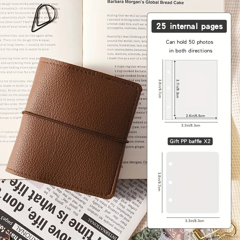Mini Soft Leather Pocket Photo Album – 25 Sheets, 50 Pages Mini Photo Album Babs Dark Khaki