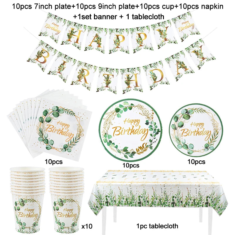 Eucalyptus Disposable Tableware Set – Paper Plates, Cups & Napkins Disposable Tableware Set Babs 42pcs set