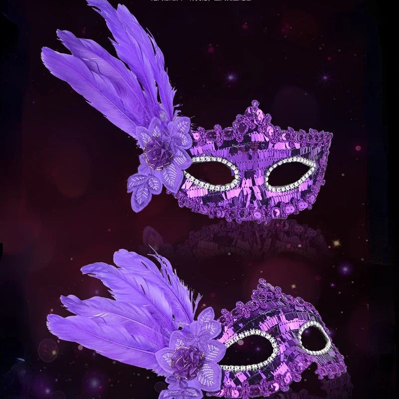 20pcs Sequin Feather Masquerade Masks – Halloween Party Set Costume Feather Mask Babs