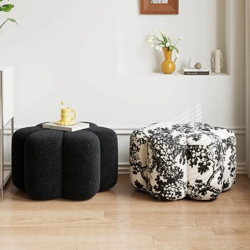 Petal Shaped Luxury Low Stool – Lambswool, Modern Minimalist Decorative Low Stool Babs