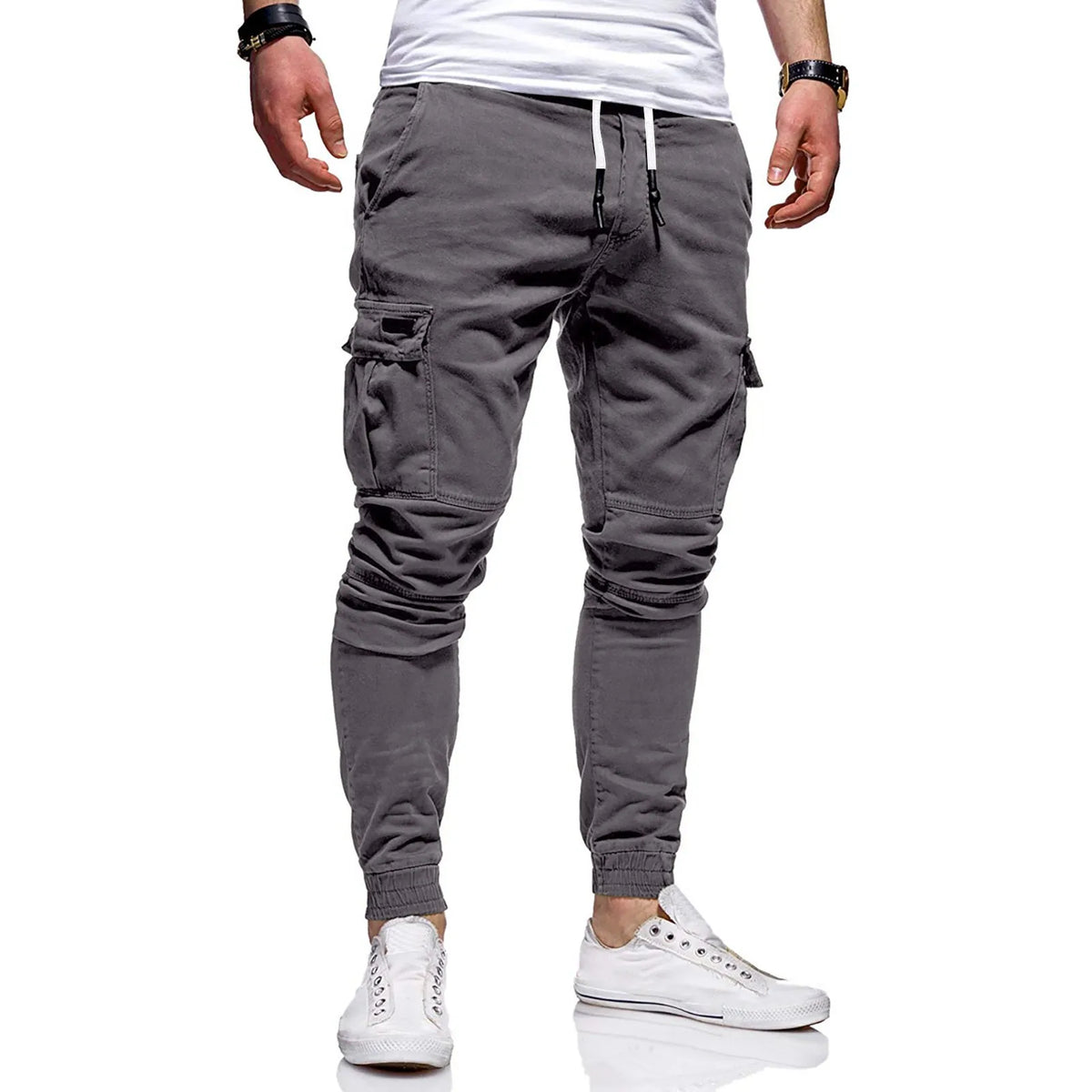 Men's Slim Fit Drawstring Casual Pants – Multi-Pocket Trousers Casual Drawstring Pants Babs Dark Gray L