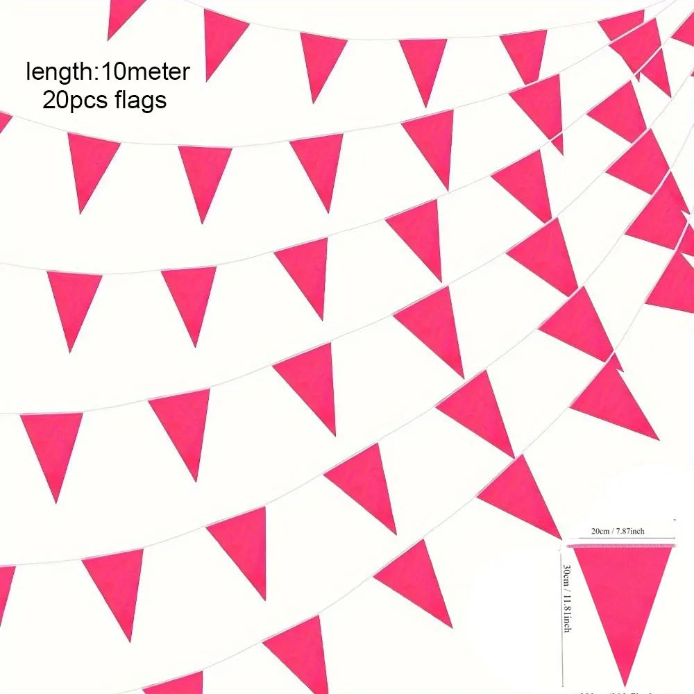Red Triangle Pennant Bunting Banner – Waterproof Party Flags Party Bunting Banner Babs rose red 10m 20pcs