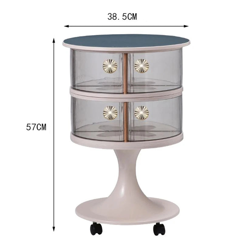 Nordic Round Coffee Table on Wheels | Modern Sofa Side Table Rolling Coffee Table Babs White 2 Layer