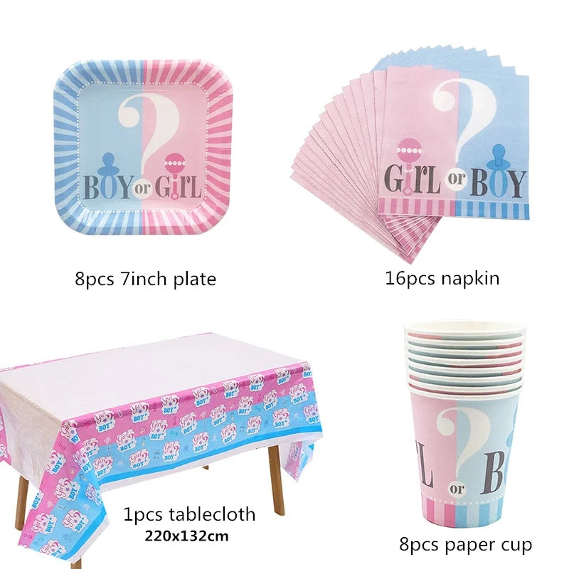 Gender Reveal Disposable Tableware Set – Baby Shower Party Disposable Tableware Set Babs 33pcs set