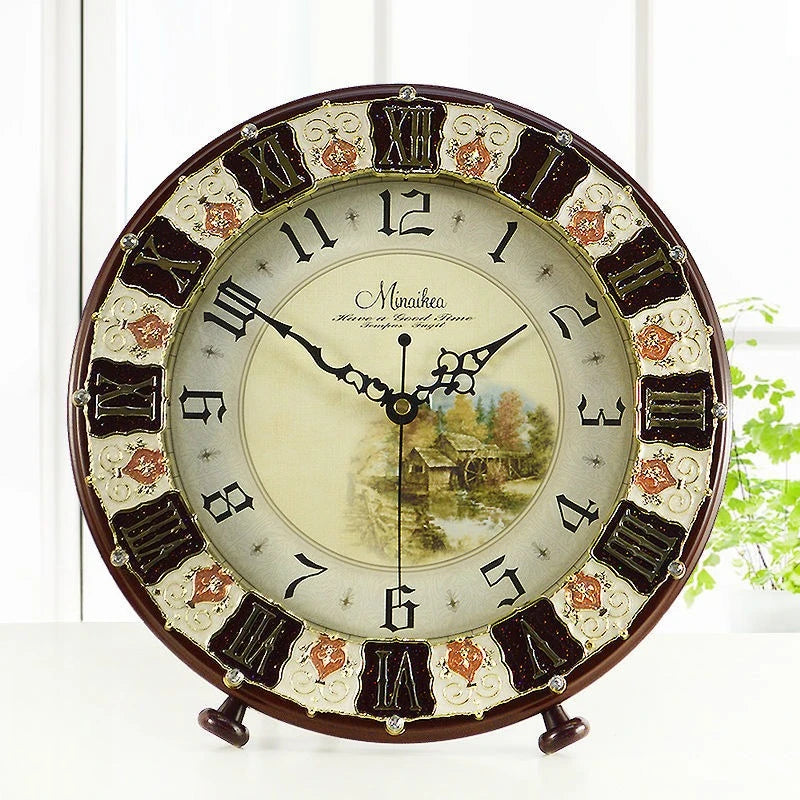 Retro Wooden Table Clock – Silent Quartz Desk Clock 30cm Wooden Desk Clock Babs Brown