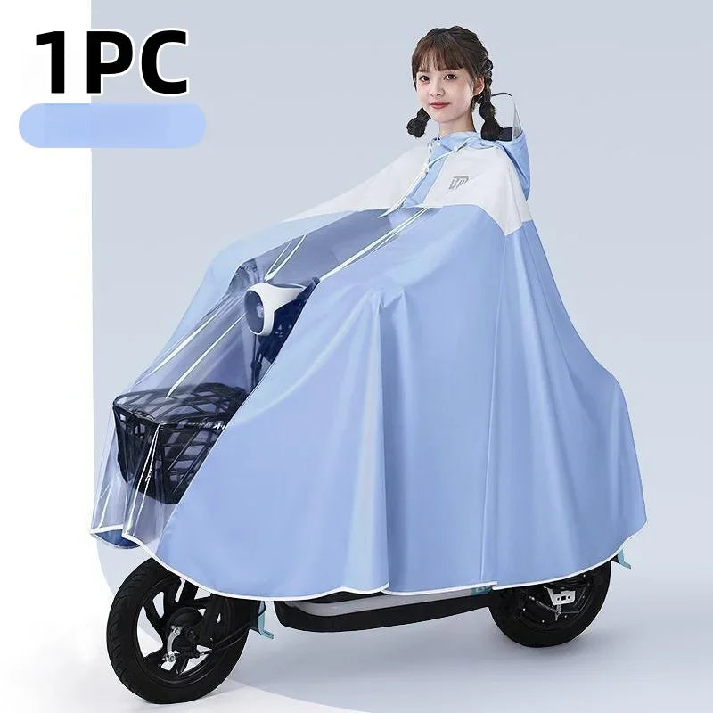 Transparent Large Brim Cycling Raincoat – Bike & Scooter Cycling Raincoat Babs Blue-1PC