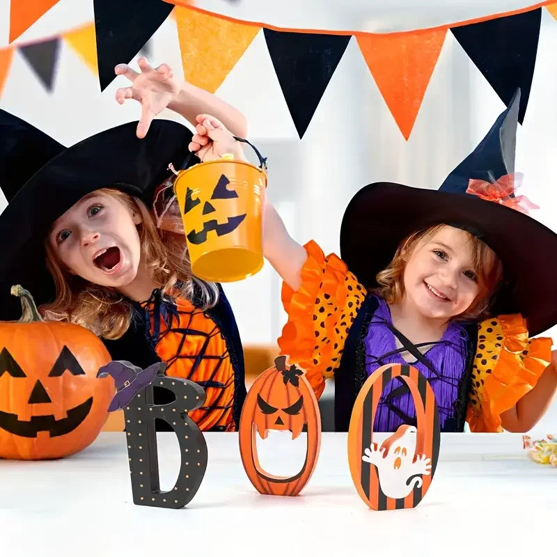3-Piece Halloween Wooden Boo Signs – Tiered Tray Table Decor Halloween Wooden Signs Babs