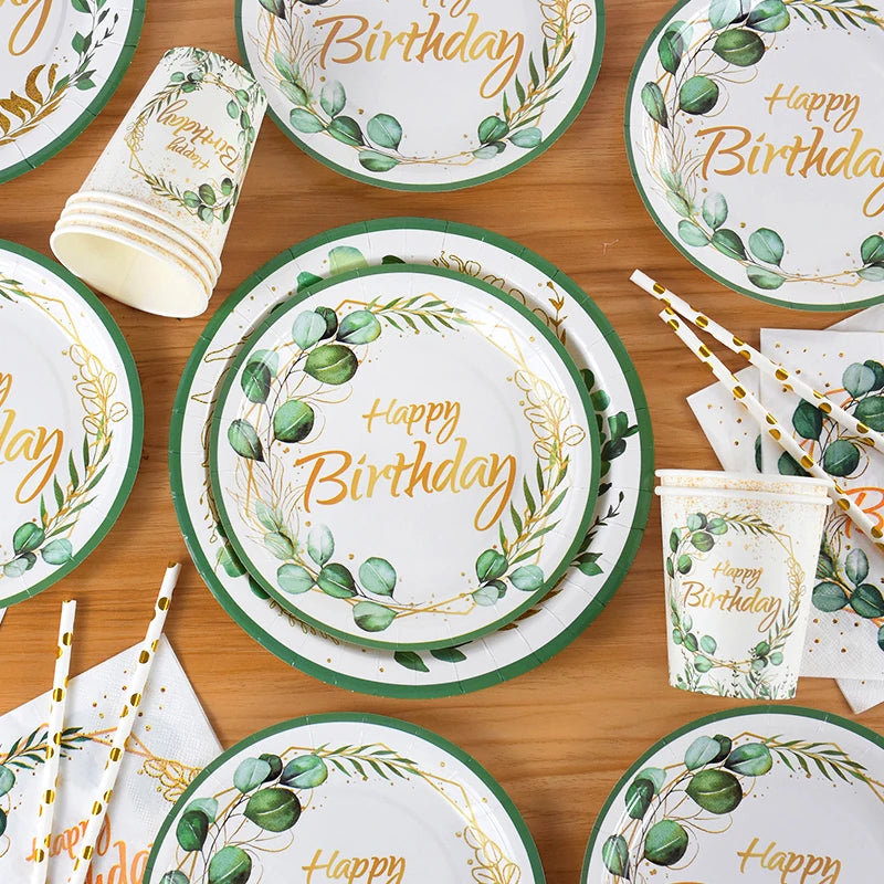 Eucalyptus Disposable Tableware Set – Paper Plates, Cups & Napkins Disposable Tableware Set Babs