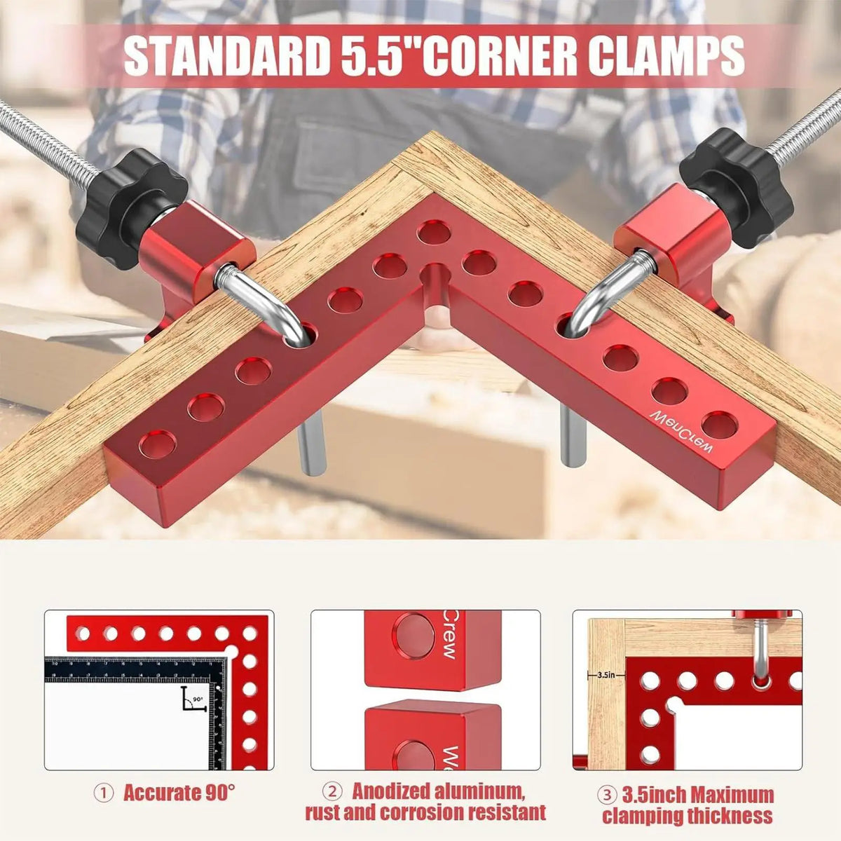 90° Aluminum Corner Clamp Set for Woodworking – 4-Pack Woodworking Corner Clamp Babs