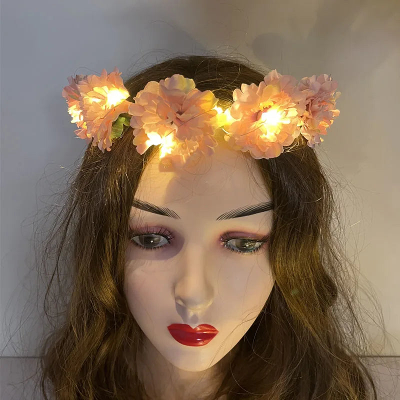 10-Pack LED Flower Crown Headbands – Glowing Wreath Garland LED Flower Headband Babs pink